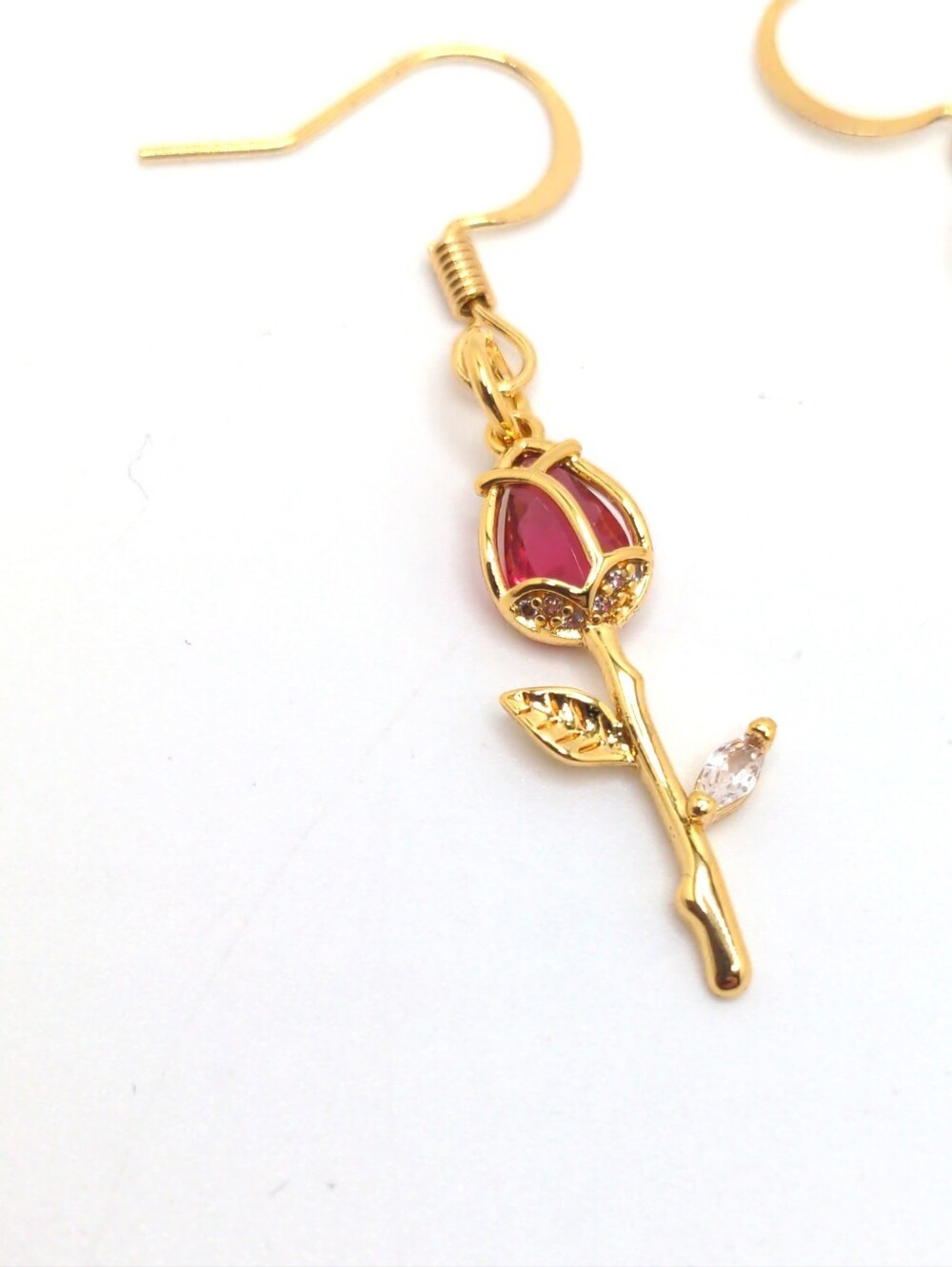 Crystal Rose On Stem, Drop Earrings - Picture 2 of 6